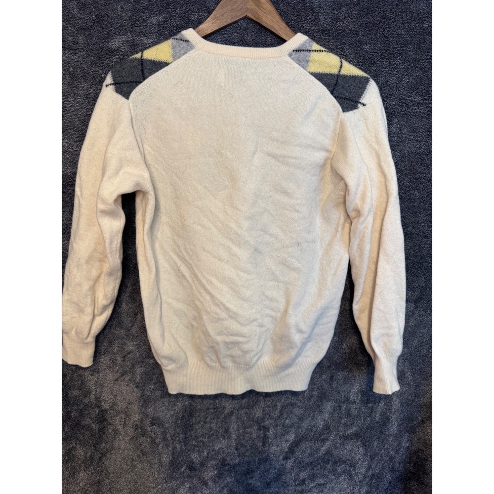 Lyle & Scott Mens Argyle V-NeckSweater 100% Lambswool Scotland Cream Yellow Grey - Picture 3 of 3